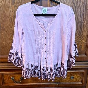 Ivy Jane Light Pink Blouse with Purple Embroidery size small